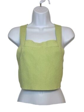 House of Harlow 1960 Lime Green Ribbed Square-Neck Cropped Tank Top